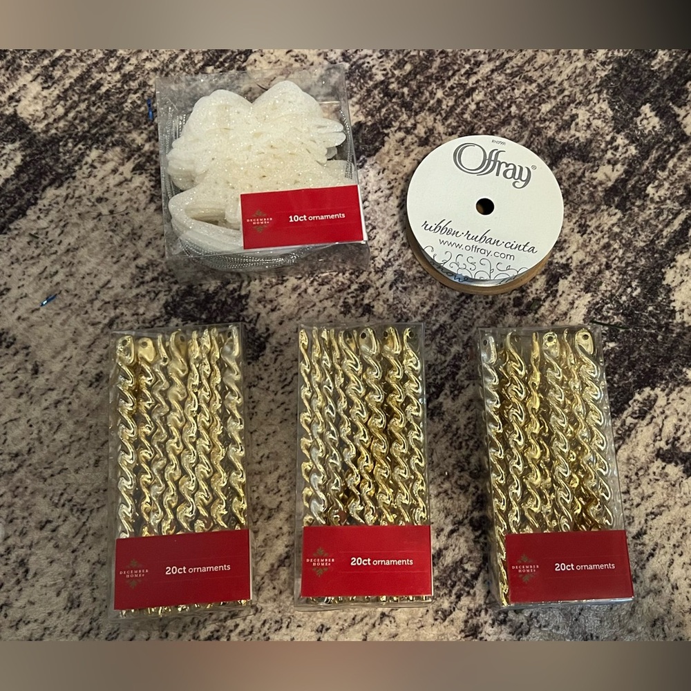 Gold and White Holiday Ornament Set